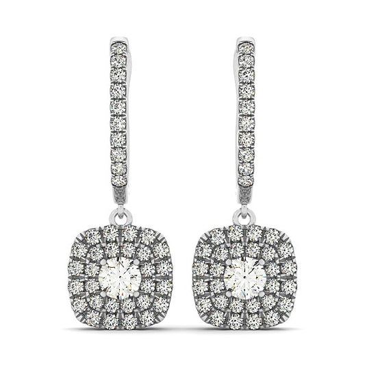 14k White Gold Double Halo Cushion Outer Shaped Diamond Earrings (3/4 cttw)