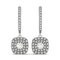 14k White Gold Double Halo Cushion Outer Shaped Diamond Earrings (3/4 cttw)