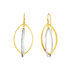 14k Two Tone Gold Earrings with Interlocking Marquise Dangles