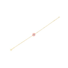 14k Yellow Gold Pink Evil Eye Bracelet