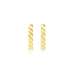 14k Yellow Gold Textured Bar Earrings
