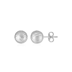 14K White Gold Ball Earrings with Linear Texture