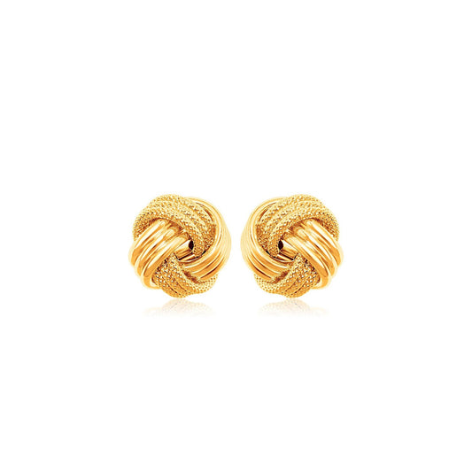 10k Yellow Gold Love Knot with Ridge Texture Earrings