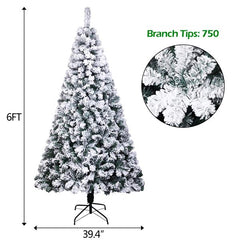 6FT PVC Flocking Christmas Tree 750 Branches Spread Out Naturally Tree