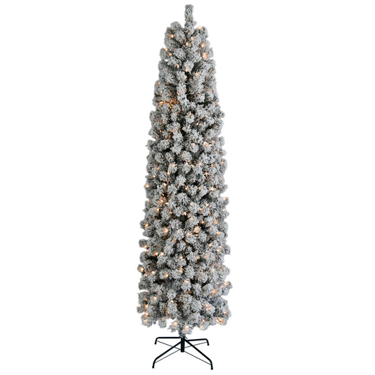 7.5ft Pencil Flocking Tied Light Christmas Tree