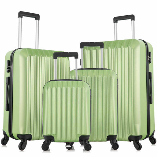 4 Piece Set Luggage Sets Suitcase ABS Hardshell Lightweight Spinner Wheels Green