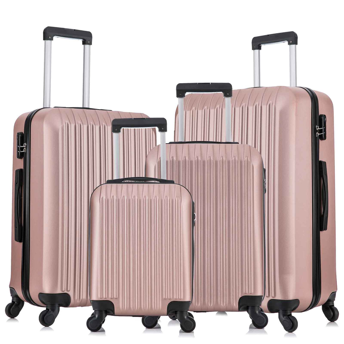 4 Piece Set Luggage Sets Suitcase ABS Hardshell Lightweight Spinner Wheels Rose Gold