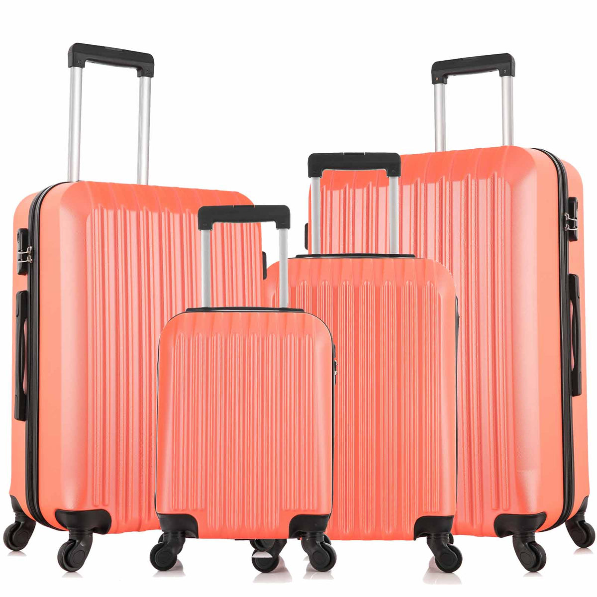 4 Piece Set Luggage Sets Suitcase ABS Hardshell Lightweight Spinner Wheels (16/20/24/28 inch) Orange