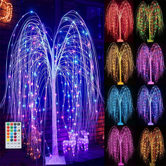 216 LED 5FT Colorful Lighted Willow Tree, LED Tree with Remote, Willow Tree with Multicolored White String Lights for Indoor Outdoor Christmas Party Home Wedding Decor