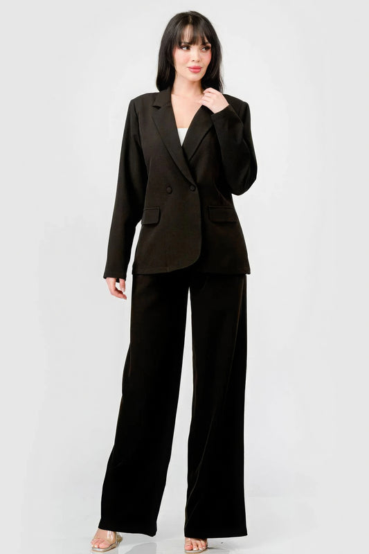 Luxe Stretch Woven Loose Fit Blazer And Wide Legs Pants Semi Formal Set