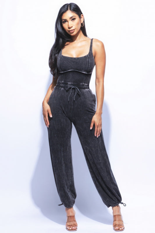 Washed Jumpsuit With Adjustable Ankle