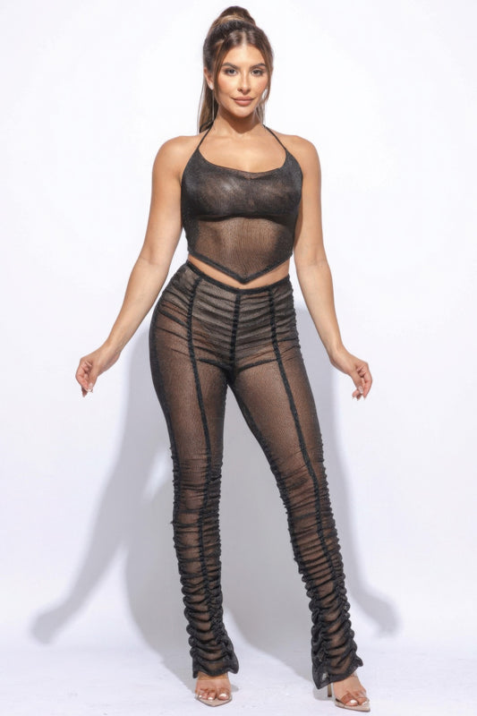 Halter Top Ruched Pants Set