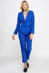 Single Button Crop Blazer With Tailored Pants Set