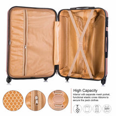 4 Piece Set Luggage Sets Suitcase ABS Hardshell Lightweight Spinner Wheels Rose Gold