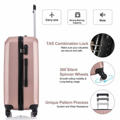 4 Piece Set Luggage Sets Suitcase ABS Hardshell Lightweight Spinner Wheels Rose Gold