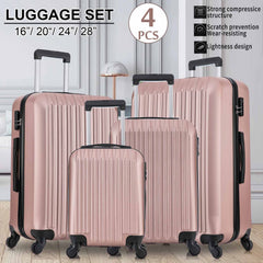 4 Piece Set Luggage Sets Suitcase ABS Hardshell Lightweight Spinner Wheels Rose Gold