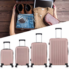 4 Piece Set Luggage Sets Suitcase ABS Hardshell Lightweight Spinner Wheels Rose Gold