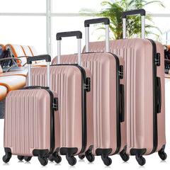 4 Piece Set Luggage Sets Suitcase ABS Hardshell Lightweight Spinner Wheels Rose Gold