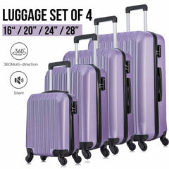 4 Piece Set Luggage Sets Suitcase ABS Hardshell Lightweight Spinner Wheels Purple