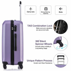 4 Piece Set Luggage Sets Suitcase ABS Hardshell Lightweight Spinner Wheels Purple