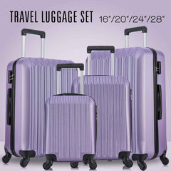 4 Piece Set Luggage Sets Suitcase ABS Hardshell Lightweight Spinner Wheels Purple