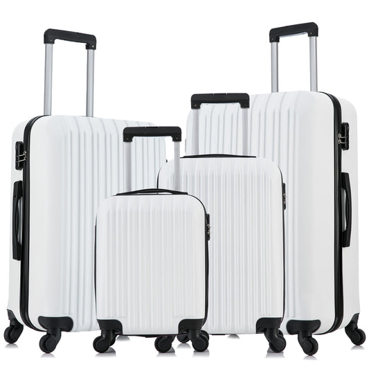 4 Piece Set Luggage Sets Suitcase ABS Hardshell Lightweight Spinner Wheels  Milk White