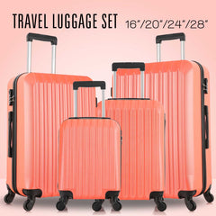 4 Piece Set Luggage Sets Suitcase ABS Hardshell Lightweight Spinner Wheels (16/20/24/28 inch) Orange