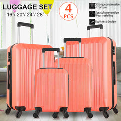 4 Piece Set Luggage Sets Suitcase ABS Hardshell Lightweight Spinner Wheels (16/20/24/28 inch) Orange