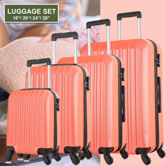 4 Piece Set Luggage Sets Suitcase ABS Hardshell Lightweight Spinner Wheels (16/20/24/28 inch) Orange