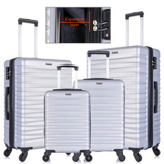 Expandable Hardshell Luggage Sets Suitcase ABS Lightweight with Spinner Wheels Silver