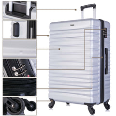 Expandable Hardshell Luggage Sets Suitcase ABS Lightweight with Spinner Wheels Silver