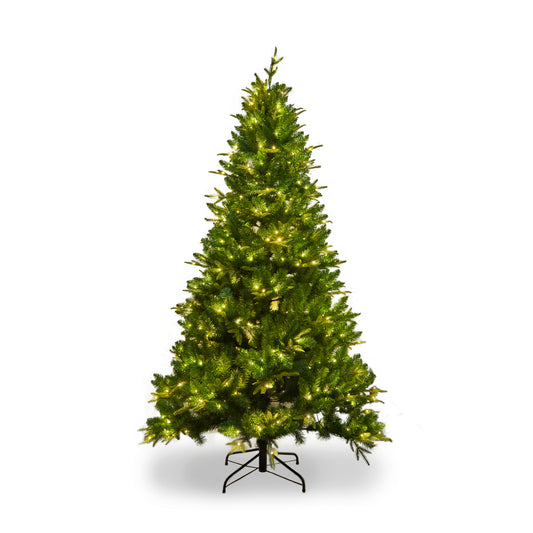 168CM Long Artificial Christmas Tree, 1079 Tips, 260LED, Hingeless Spruce PVC/PE Christmas Tree, Indoor And Outdoor, Green