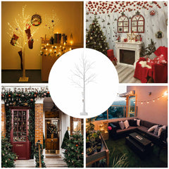 6FT Lighted Birch Tree with 305 LEDs Warm White Lights, 8 Lighting Modes & Brightness   Adjustment for Indoor Outdoor Summer Christmas Holiday Party Decoration