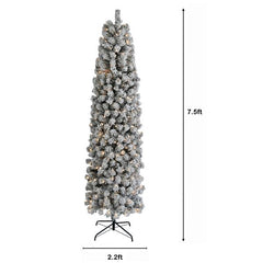 7.5ft Pencil Flocking Tied Light Christmas Tree