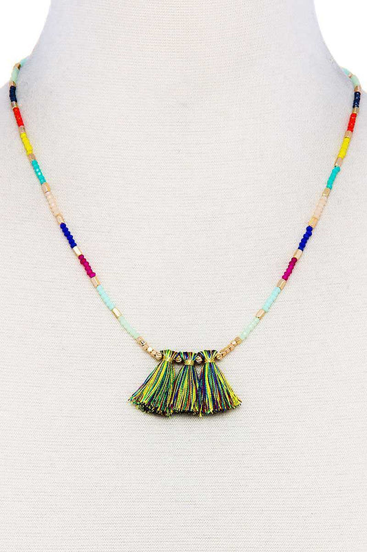 Modern Triple Tassel Beaded Necklace