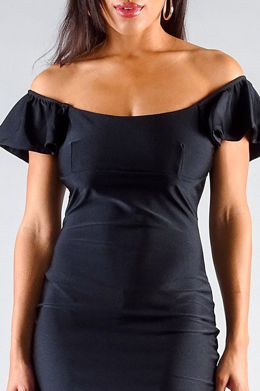 Convertible Off Shoulder Ruffle Sleeve Bodycon Mini Dress