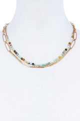 Double Layer Beaded And Chain Necklace