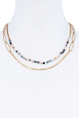 Double Layer Beaded And Chain Necklace