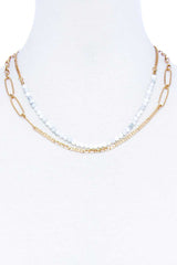 Double Layer Beaded And Chain Necklace