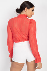 Ruffle Mock Neck Lace Top