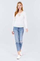 V-neck Eyelet Strap Back Sweater