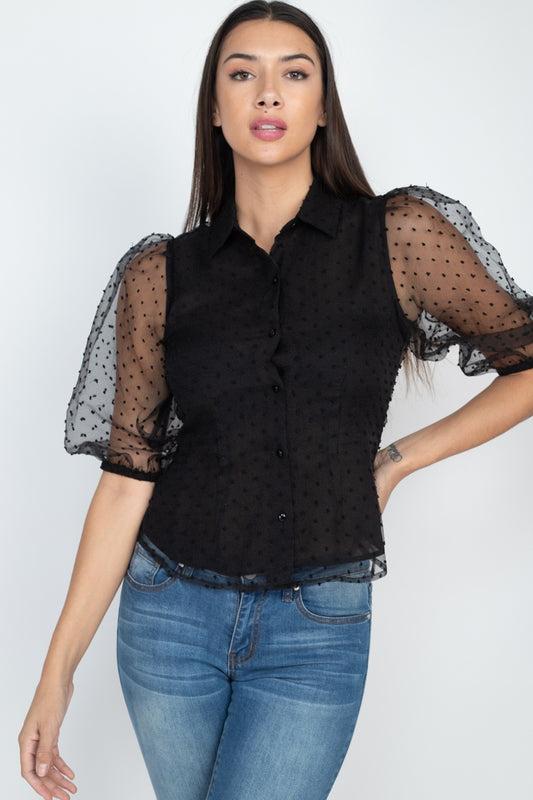 Contrast Dot Print Top