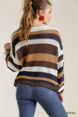 Multicolored Stripe Round Neck Long Sleeve Knit Sweater