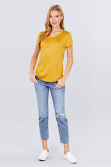 Short Sleeve Scoop Neck Top With Pocket