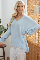 Ribbed V Neck Longsleeve Top