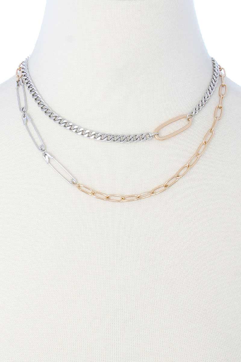 2 Layered Metal Clothing Pin Chain Multi Necklace