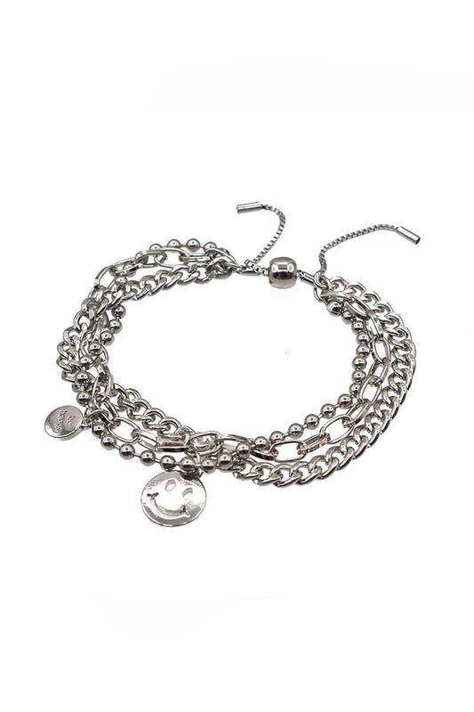 Metal Layered Smile Charm Bracelet