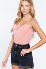 Front Zipper Rib Cami Bodysuit