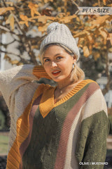 Oversized Multicolor Boucl?V-neck Pullover Sweater Dress With Side Slit