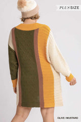 Oversized Multicolor Boucl?V-neck Pullover Sweater Dress With Side Slit